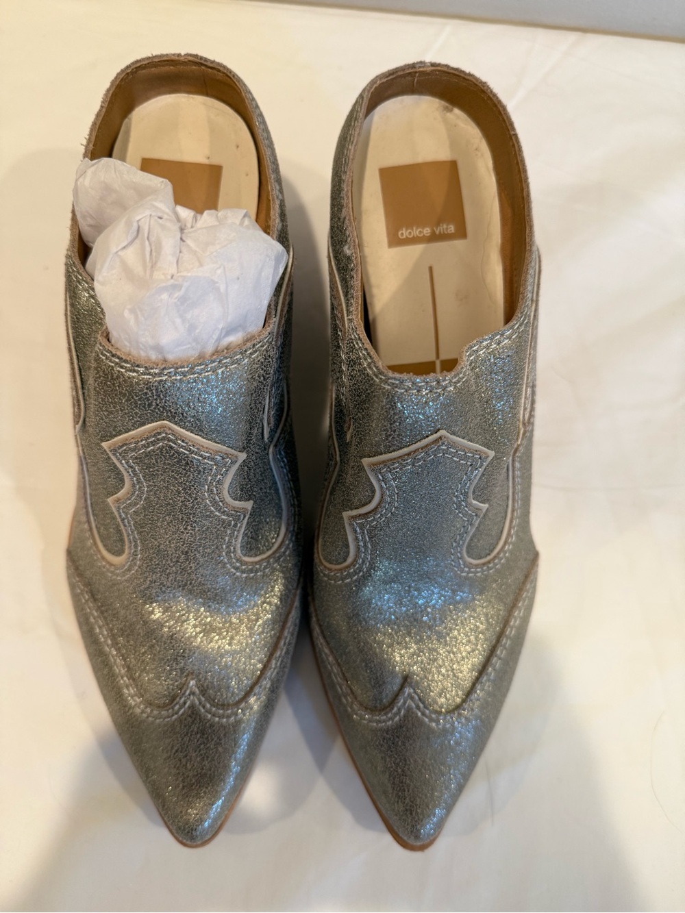 Dolce Vita Silver Glitter Pointed Slip-On Mules